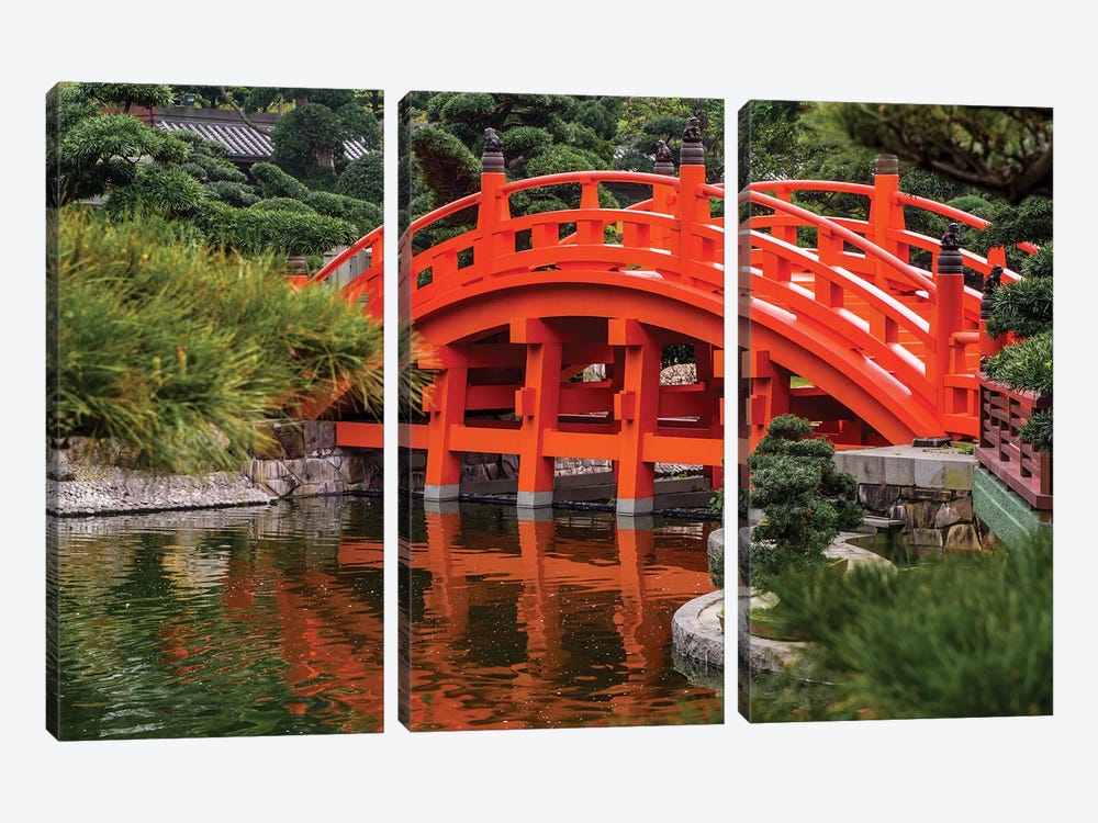Red Bridge, Nan Lian Garden, Diamond Hill, Kowloon, Hong Kong, China by Michael DeFreitas 3-piece Canvas Print