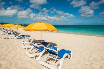 Umbrellas On Grace Bay Beach III, Providenciales, Turks And Caicos Islands, Caribbean by Michael DeFreitas art print