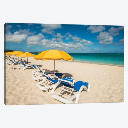 Beach Umbrellas On Grace Bay Beach III, Providenciales, Turks And Caicos Islands, Caribbean Canvas Print #MDE35} by Michael DeFreitas Canvas Artwork