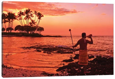 Blowing Of The Conch, Big Island, Hawai'i, USA Canvas Art Print - Sunsets & The Sea