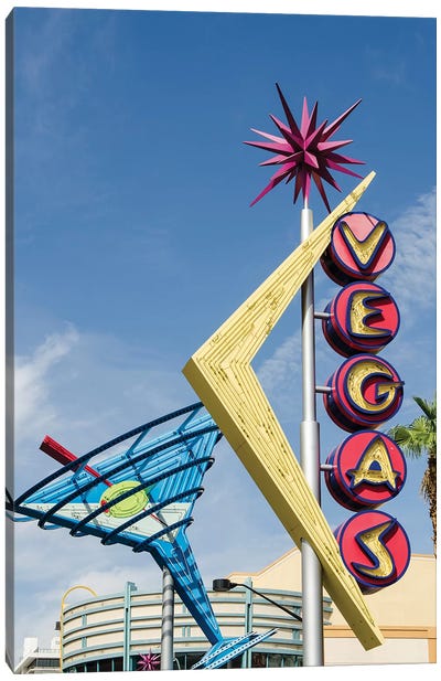 Neon Martini Glass And Vegas Signs, Fremont East Entertainment District, Las Vegas, Nevada, USA Canvas Art Print - Cocktail & Mixed Drink Art