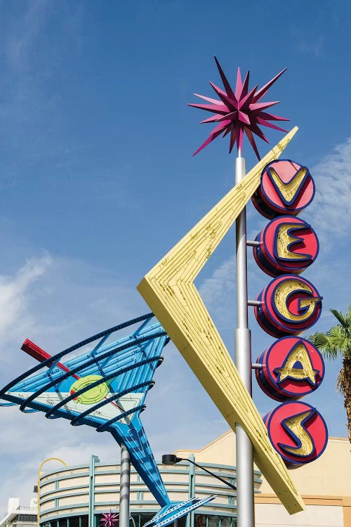 Neon Martini Glass And Vegas Signs, Fremont East Entertainment District, Las Vegas, Nevada, USA