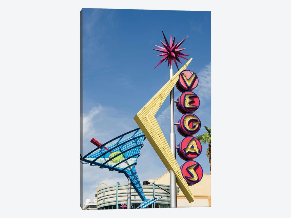Neon Martini Glass And Vegas Signs, Fremont East Entertainment District, Las Vegas, Nevada, USA 1-piece Canvas Print