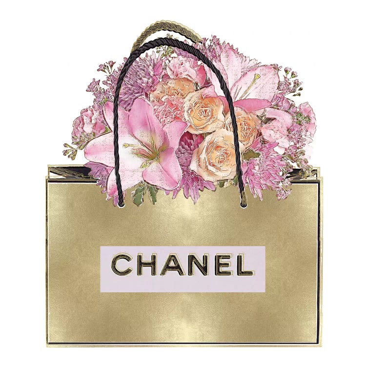 Gold Bag With Pink Bouquet