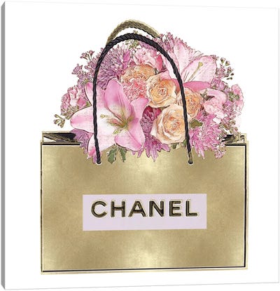 Gold Bag With Pink Bouquet Canvas Art Print - Madeline Blake