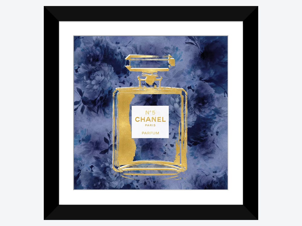 Gold Perfume On Blue Flowers Canva - Canvas Art Print