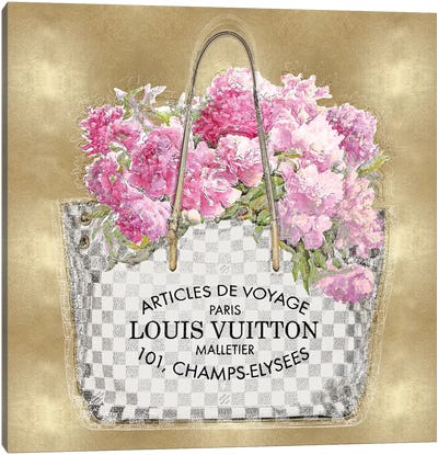 Pink Bouquet On Gold Canvas Art Print - Louis Vuitton Art