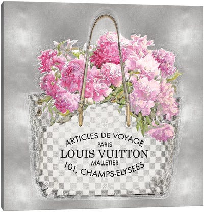 Pink Bouquet On Silver Canvas Art Print - Louis Vuitton Art