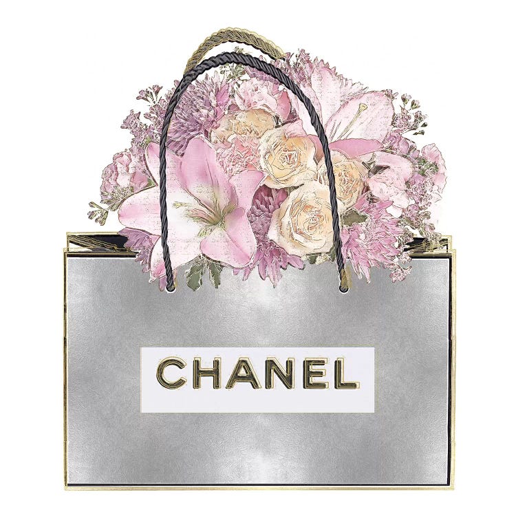 Silver Bag And Pink Bouquet