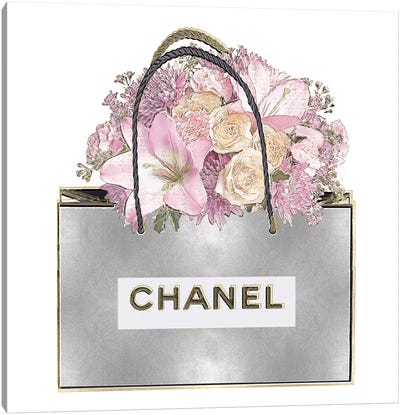 Silver Bag And Pink Bouquet Canvas Art Print - Silver Art
