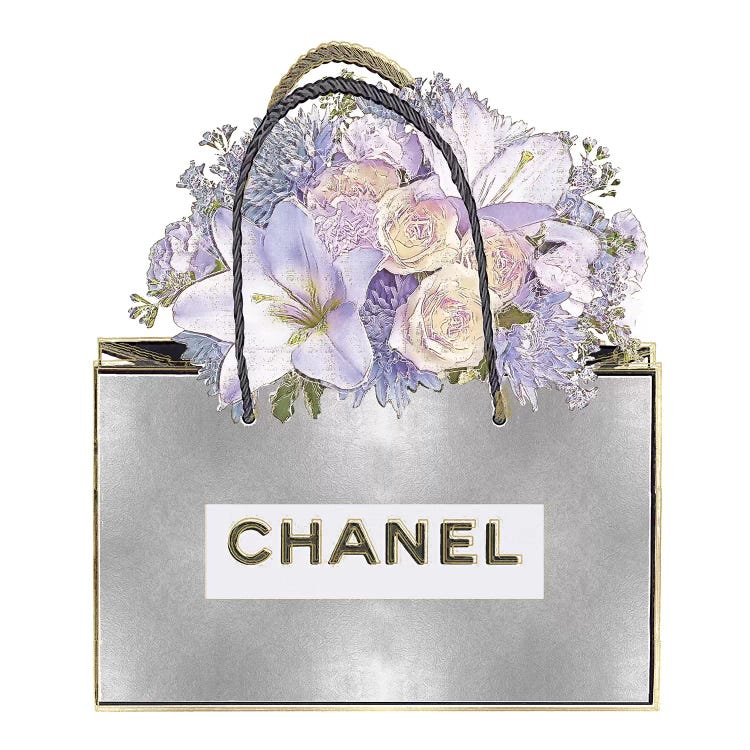 Silver Bag And Purple Bouquet by Madeline Blake wall art
