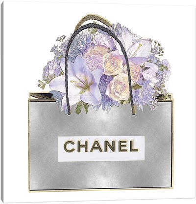 Silver Bag And Purple Bouquet Canvas Art Print - Gray & Purple Art