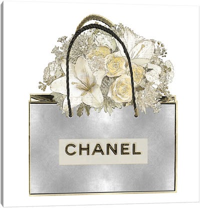 Silver Bag With Floral Bouquet Canvas Art Print - Hibiscus Art