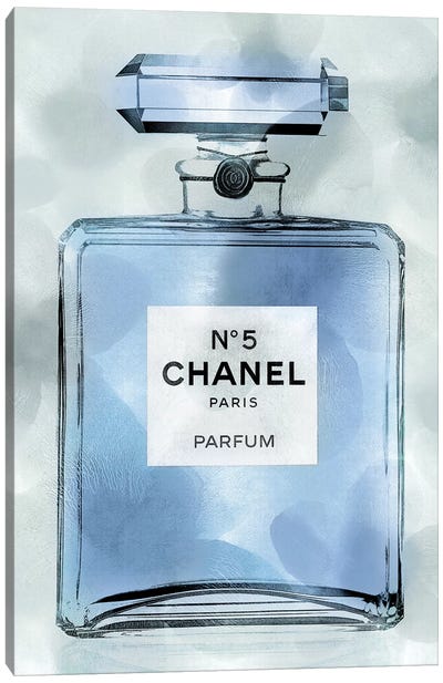 Blue Perfume Bottle Canvas Art Print - Fashion Typography