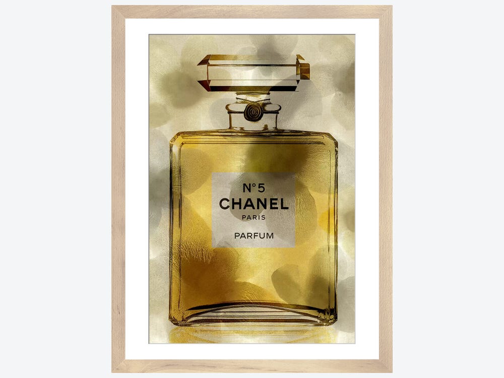 Framed Canvas Art (White Floating Frame) - Golden Perfume Bottle by Madeline Blake ( Fashion > Hair & Beauty > Perfume Bottles art) - 26x18 in