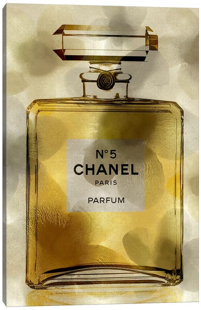 Golden Perfume Bottle Canvas Art Print - Chanel Art