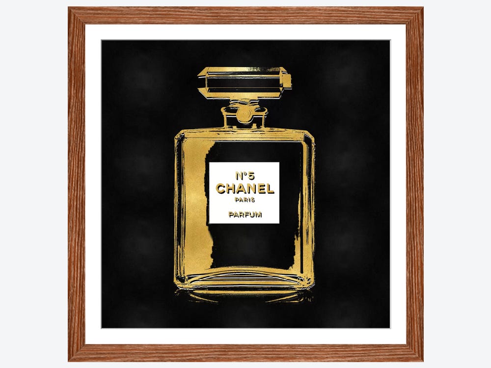 Framed Poster Prints - Gold Perfume on Black by Madeline Blake ( Fashion > Hair & Beauty > Perfume Bottles art) - 24x24x1
