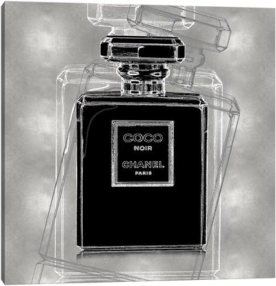 Noir on Silver Canvas Art Print - Perfume Bottle Art