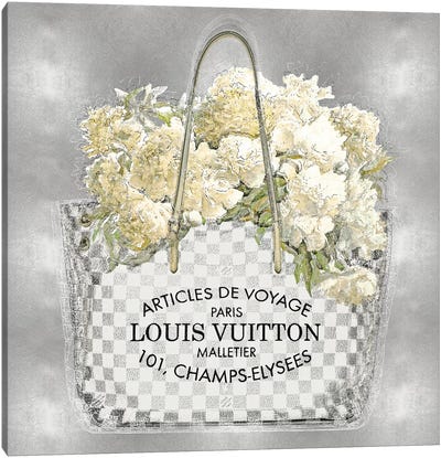 Floral Bouquet On Silver Canvas Art Print - Louis Vuitton Art