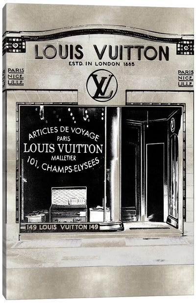 Designer Storefront in Silver Canvas Art Print - Louis Vuitton Art
