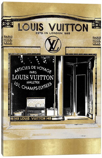 Designer Storefront in Gold Canvas Art Print - Louis Vuitton Art