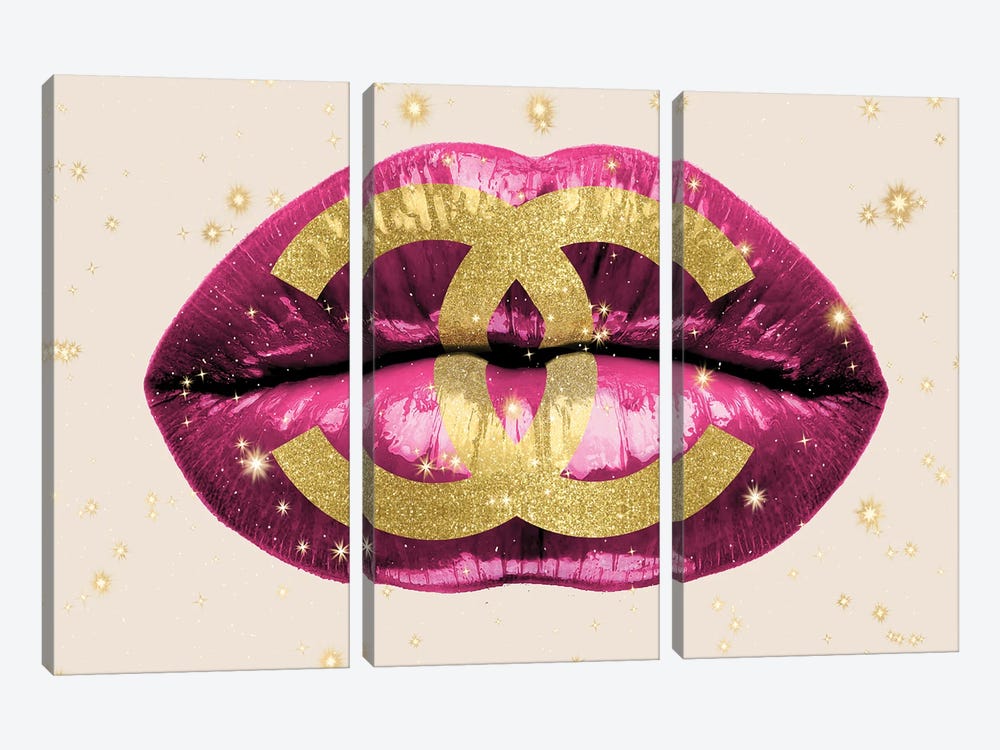 Fashion Lips - Pink I by Madeline Blake 3-piece Canvas Print