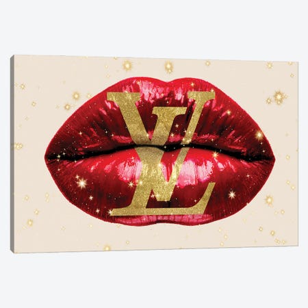 Fendi Logo Lips Pattern with Gold Teeth by Julie Schreiber Fine Art Paper Print ( Fashion > Fendi art) - 16x24x.25