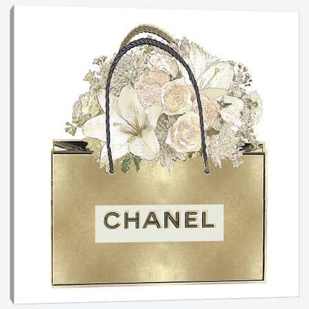 Gold Bag With Floral Bouquet Canvas Print #MDL9} by Madeline Blake Canvas Art