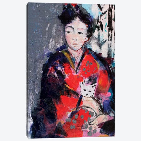 Geisha And Cat I Canvas Print #MDP20} by Marina Del Pozo Canvas Print