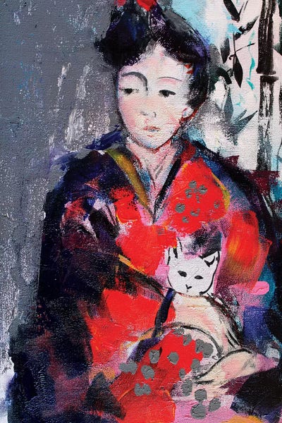 Japanese Culture: Geisha And Cat I by Marina Del Pozo