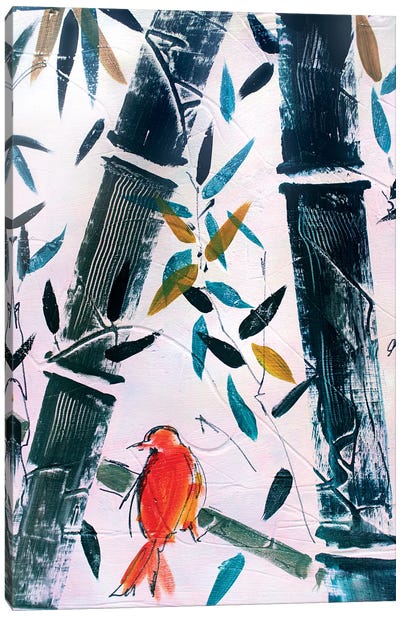 Red Bird II Canvas Art Print - Bamboo Art