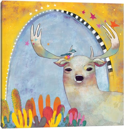 Deer And Cactus Canvas Art Print - Madara Mason