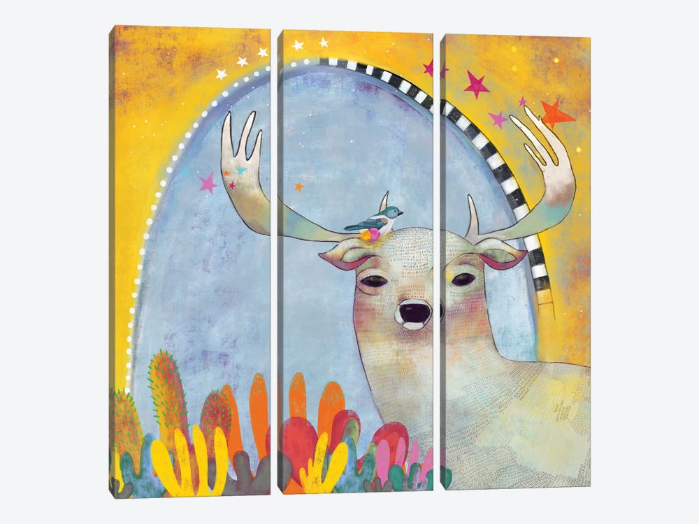 Deer And Cactus by Madara Mason 3-piece Canvas Art Print
