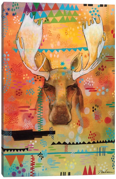 Moose At The Slough Canvas Art Print - Colorful Arctic