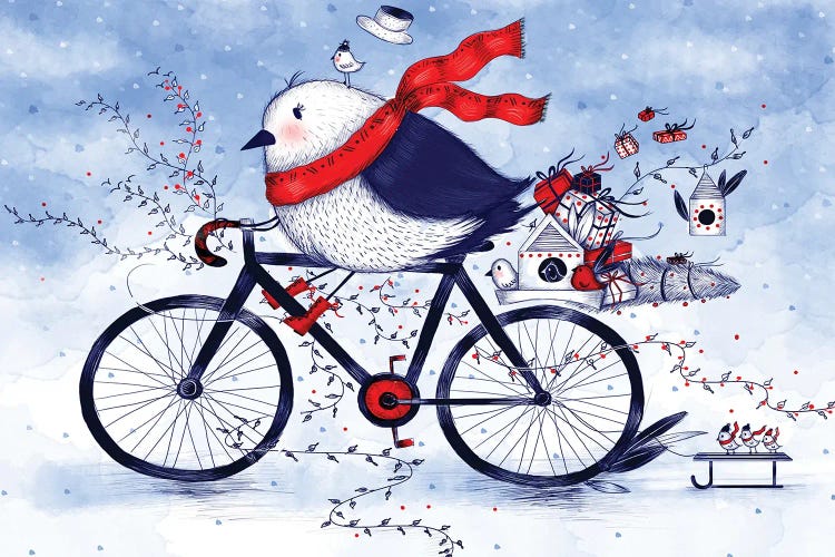 Christmas Bird On A Bike by Madalina Tantareanu wall art