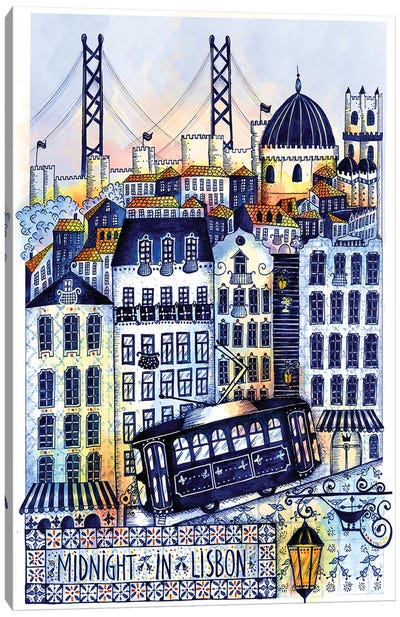 Midnight In Lisbon Canvas Art Print - Train Art