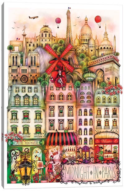 Midnight In Paris Canvas Art Print - Watermill & Windmill Art