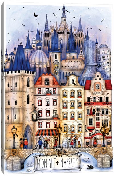 Midnight In Prague Canvas Art Print - Czech Republic Art