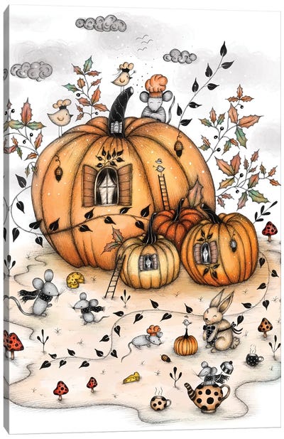 Pumpkin Houses Canvas Art Print - Mouse Art