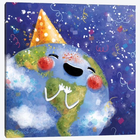 Happy Earth-Day Canvas Print #MDW15} by Ania Maria Draws Canvas Artwork