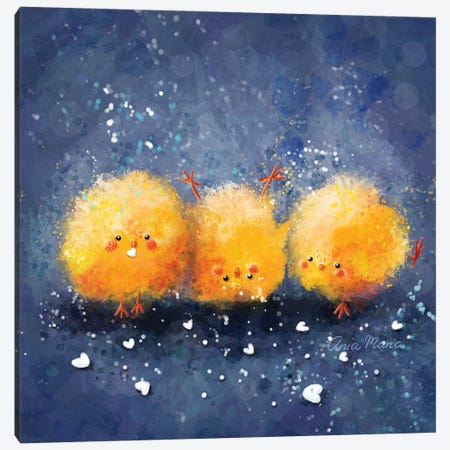 Funny Chicks Canvas Print #MDW28} by Ania Maria Draws Canvas Artwork