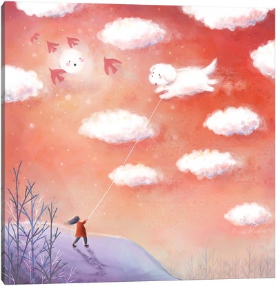 Walking On A Cloudy Day Canvas Art Print - Ania Maria Draws