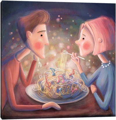 Music Lovers On A Date Canvas Art Print - Pasta Art