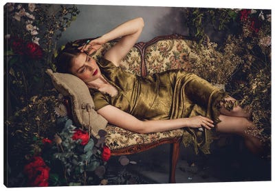 Lady Green Dress Canvas Art Print - Sleeping & Napping Art