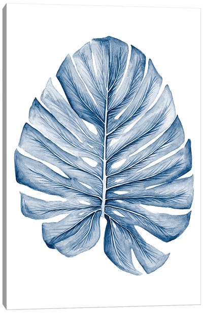 Indigo Tropical Leaves I Canvas Art Print - Pantone 2020 Classic Blue