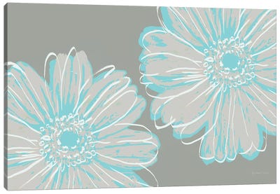 Flower Pop Sketch II-Blue and Taupe Canvas Art Print - Marie-Elaine Cusson