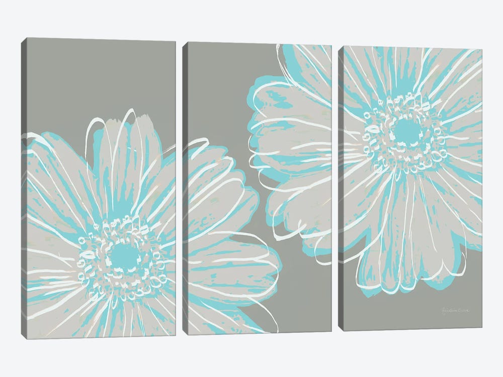 Flower Pop Sketch II-Blue and Taupe by Marie Elaine Cusson 3-piece Canvas Artwork