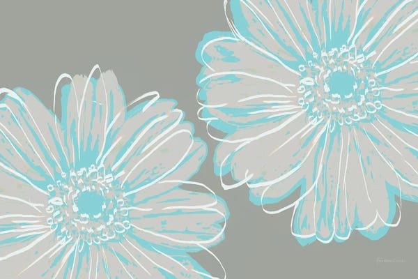 Marie-Elaine Cusson: Flower Pop Sketch II-Blue and Taupe by Marie-Elaine Cusson