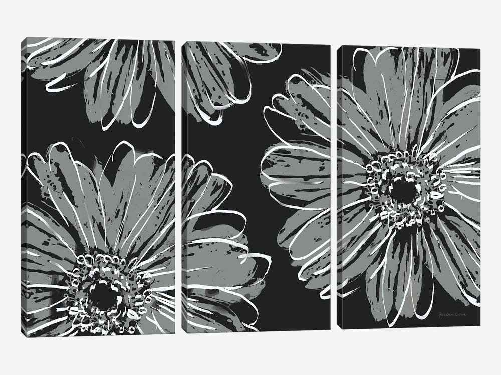 Flower Pop Sketch VII-Black BG by Marie Elaine Cusson 3-piece Canvas Art Print