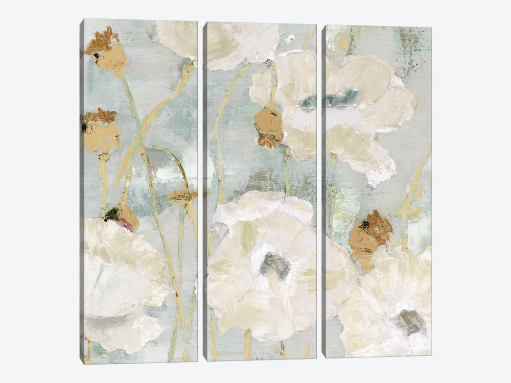 Poppies In The Wind Cream square by Marie Elaine Cusson 3-piece Canvas Art Print